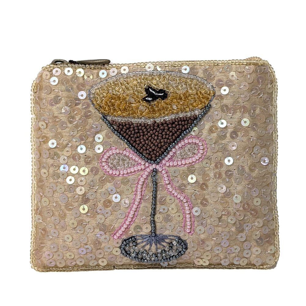 4807 BTC Espresso Martini Cocktail Zip Purse: Multi-Beaded Sequin Card &